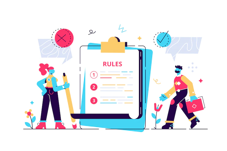 rules concept regulations checklist persons restricted graphic writing with law information society control guidelines strategy company order restrictions flat tiny illustration 126608 524